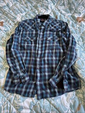 Men's Plaid Button-Down Shirt in Teal & Black